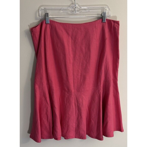 LAUREN RALPH LAUREN Fit & Flare Pink Linen Skirt Women 14 Zip Lined Knee Length - Picture 2 of 11